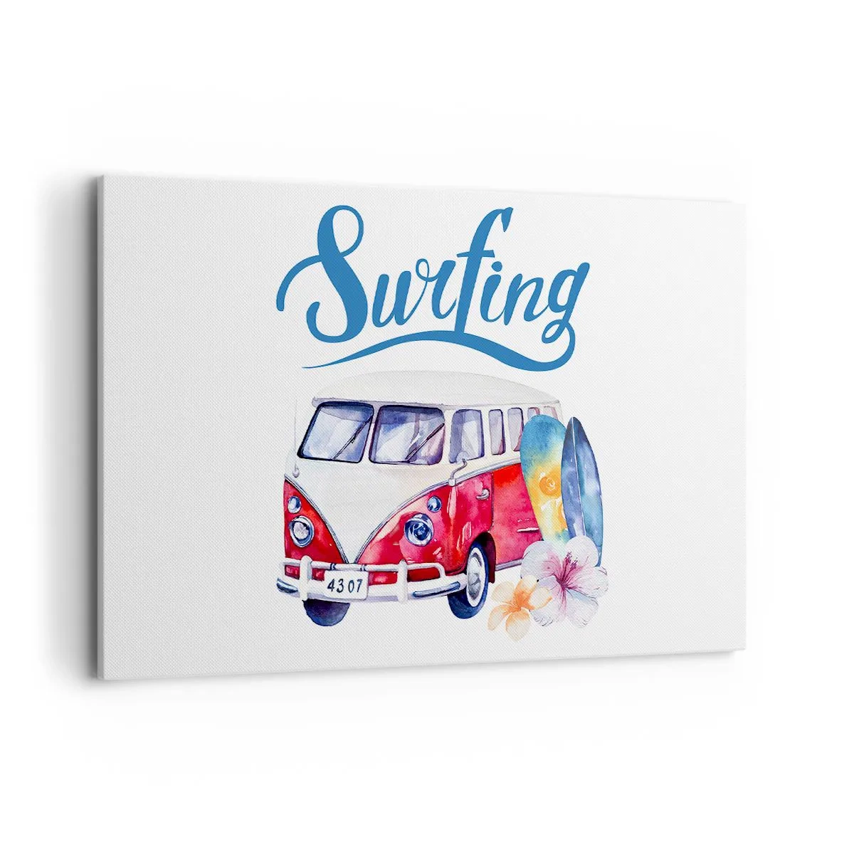 Impression sur toile - Image sur toile - Des graphismes colorés avec un thème de bus et de surf - 120x80cm - Concombre - un classique pour un surfeur - Décoration murale moderne pour le salon et la chambre ARTTOR