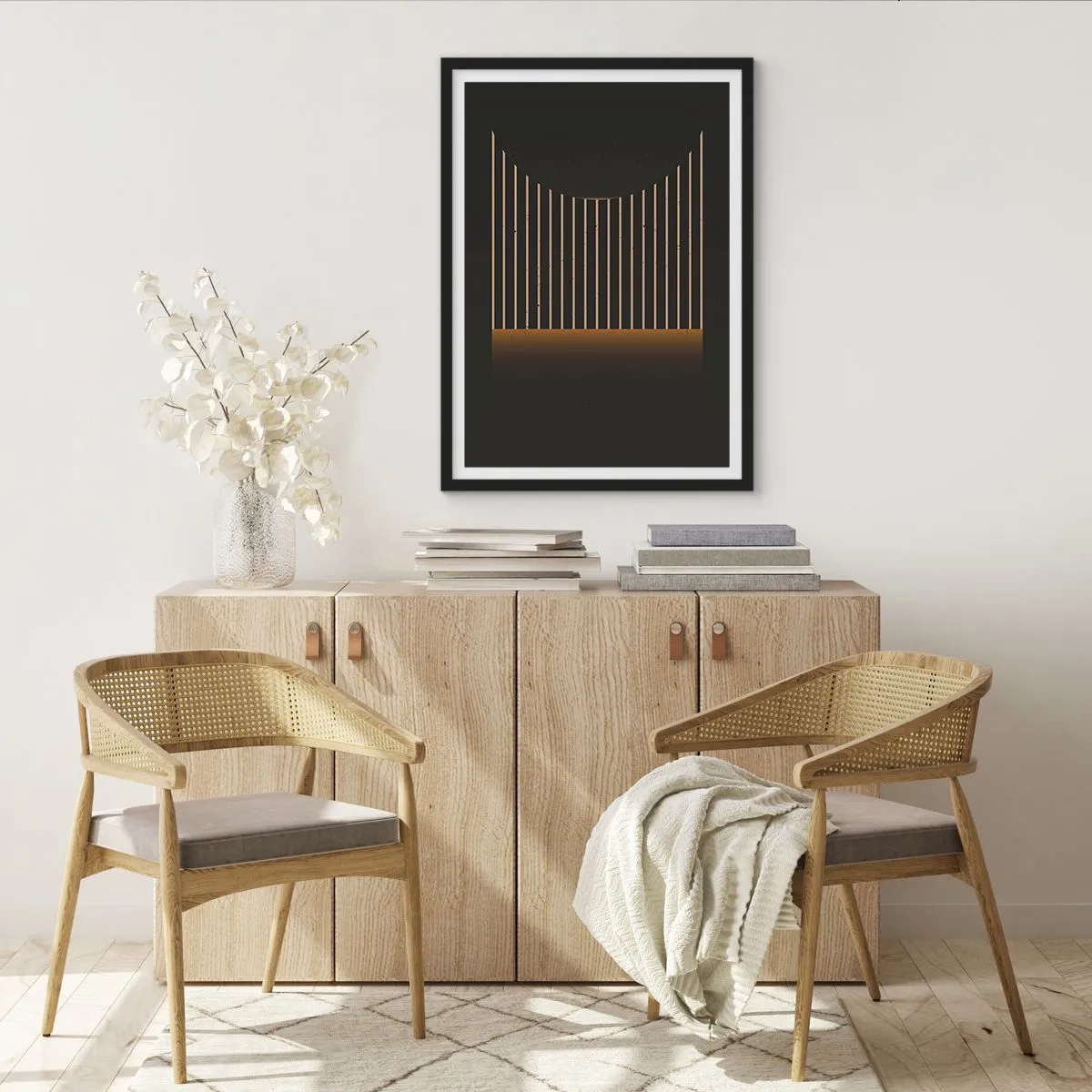 Affiche dans un cadre noir - Poster - Composition géométrique de lignes verticales dans l'obscurité - 50x70cm - Explorez les ténèbres - Décoration murale moderne pour le salon et la chambre ARTTOR