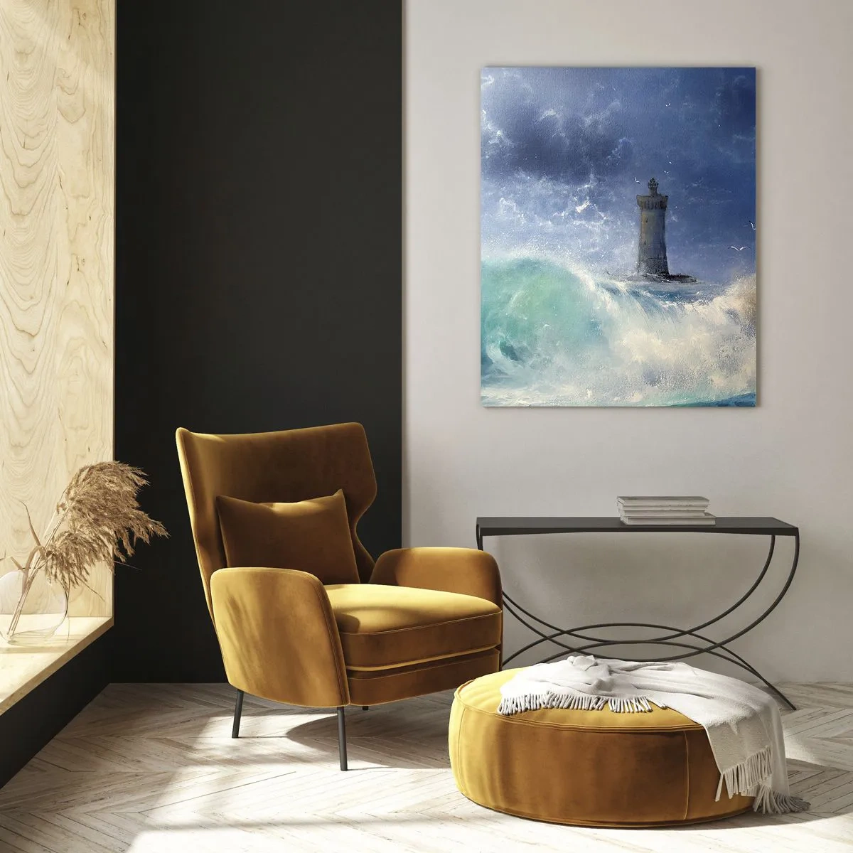 Impression sur verre - Image sur verre - Un phare parmi les vagues agitées de l'océan - 50x70cm - En garde contre les éléments - Décoration murale moderne pour le salon et la chambre ARTTOR