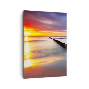 Impression sur toile - Image sur toile - Coucher de soleil sur la mer avec un brise-lames au premier plan - 50x70cm - Ecoute le silence - Décoration murale moderne pour le salon et la chambre ARTTOR