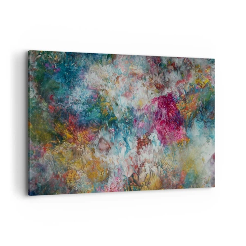 Impression sur toile - Image sur toile - Une abstraction colorée ressemblant à des fleurs en fleurs - 100x70cm - En pleine floraison - Décoration murale moderne pour le salon et la chambre ARTTOR