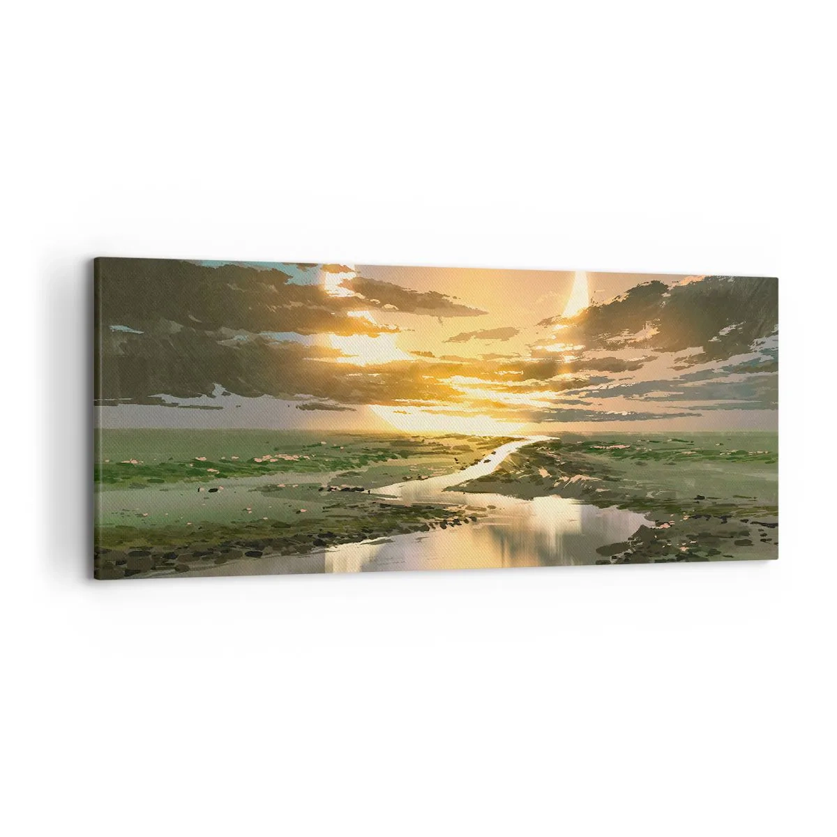 Impression sur toile - Image sur toile - Un paysage fantastique avec deux lunes à l'horizon - 120x50cm - Quelque part dans une galaxie lointaine, très lointaine - Décoration murale moderne pour le salon et la chambre ARTTOR
