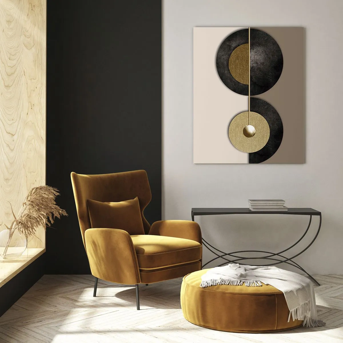 Impression sur verre - Image sur verre - Cercles abstraits dans des tons d'or et de marron - 70x100cm - Variations autour du cercle - Décoration murale moderne pour le salon et la chambre ARTTOR