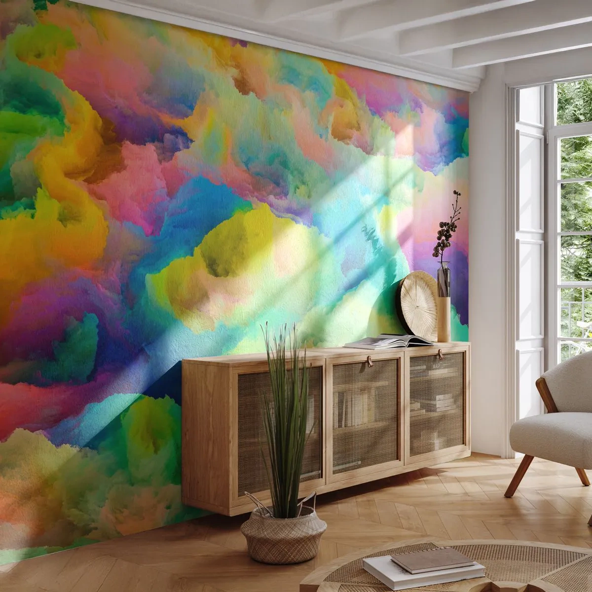Papier Peint Autocollant Deluxe Sticker - Plumule arc-en-ciel - Abstraction, Morceau, Couleurs pastel - 250x175 cm