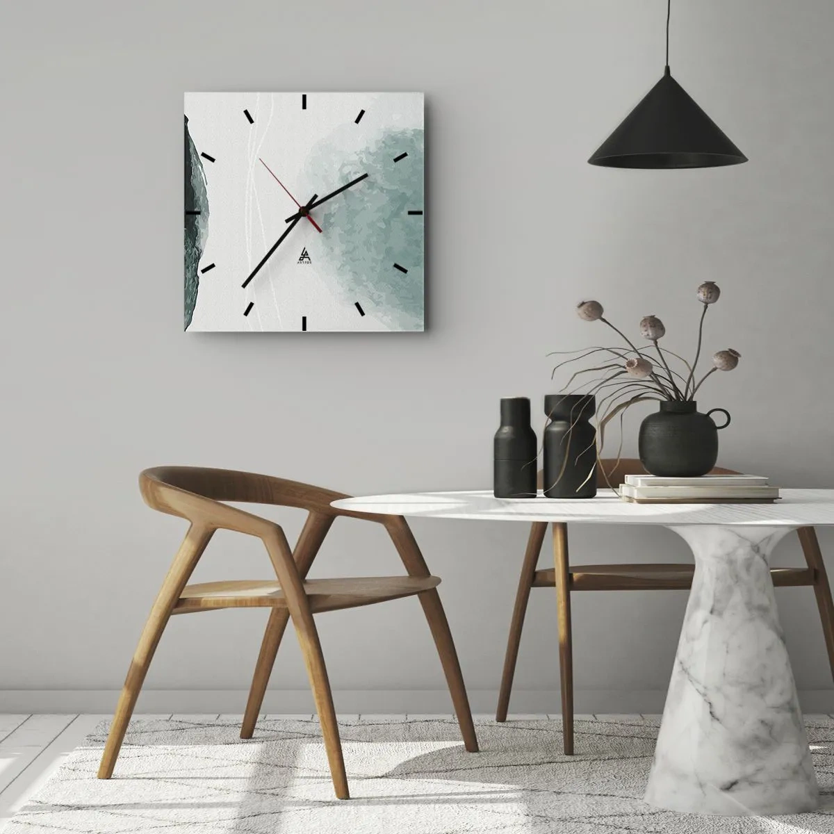 Horloge murale - Pendule murale - Une délicate composition abstraite dans des tons de vert avec des formes subtiles sur un fond clair. - 30x30cm - Rencontre avec le brouillard - Décoration murale moderne pour le salon et la chambre ARTTOR