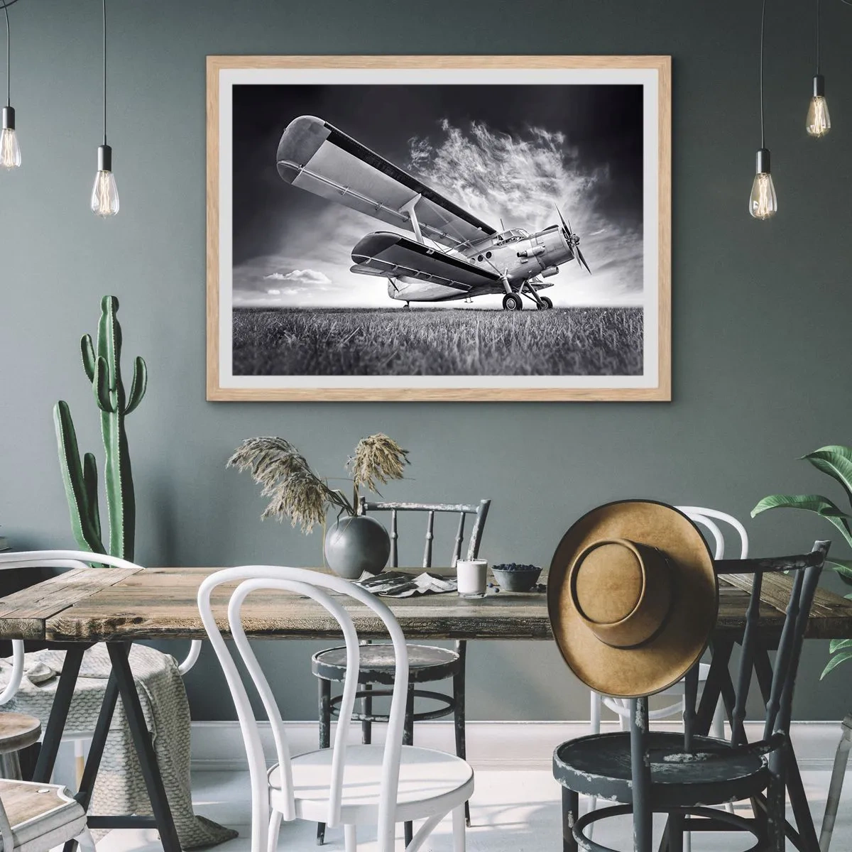 Affiche dans un chêne clair - Poster - Le pèlerin ailé - 100x70 cm