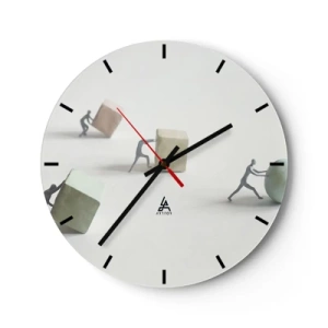 Horloge murale - Pendule murale - Personnages poussant des cubes et une balle symbolisant l'effort - 30x30cm - Rien que la vie - Décoration murale moderne pour le salon, la cuisine et la chambre ARTTOR