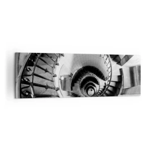 Impression sur toile - Image sur toile - Photographie en noir et blanc d'un escalier en colimaçon avec une perspective de haut en bas - 160x50cm - De plus en plus haut - Décoration murale moderne pour le salon et la chambre ARTTOR