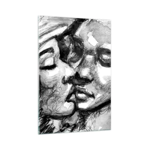 Impression sur verre - Image sur verre - Une aquarelle en noir et blanc représentant un moment intime entre deux personnes. - 70x100cm - Un moment tendre - Décoration murale moderne pour le salon et la chambre ARTTOR