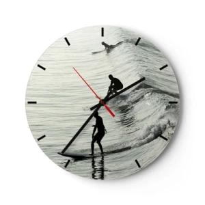 Horloge murale - Pendule murale - Des surfeurs profitent des vagues matinales sur une mer calme - 30x30cm - A la rencontre de la vague - Décoration murale moderne pour le salon, la cuisine et la chambre ARTTOR