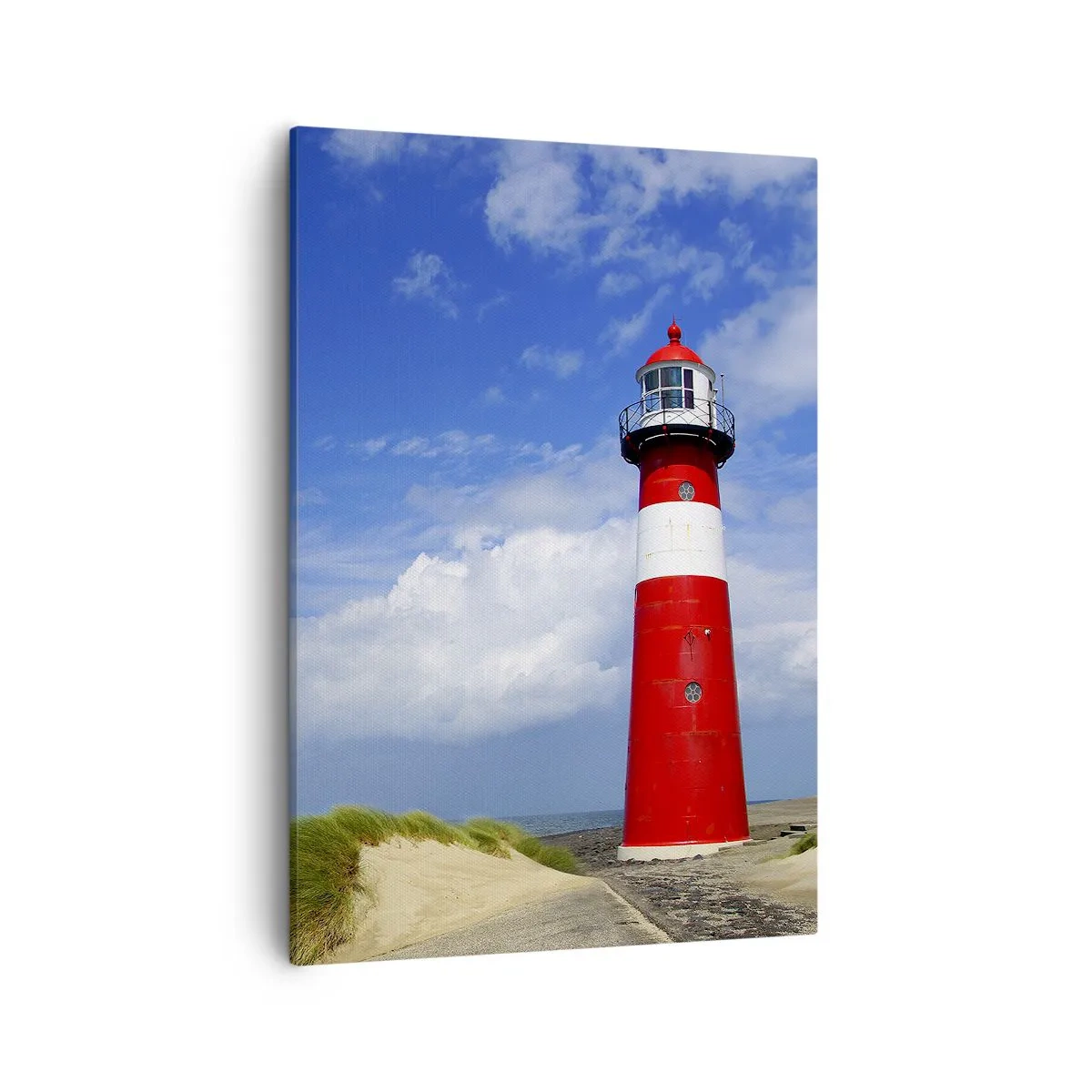 Impression sur toile - Image sur toile - Phare rouge sur la plage sous un ciel bleu - 50x70cm - Rêve de solitude - Décoration murale moderne pour le salon et la chambre ARTTOR