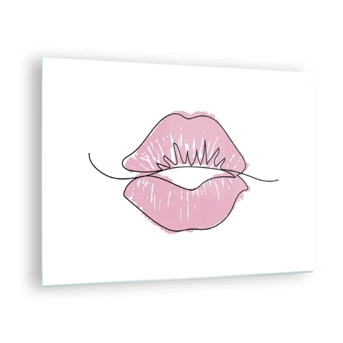 Impression sur verre - Image sur verre - Image abstraite de lèvres dans des tons de rose et de noir - 70x50cm - Prêt à l'embrassade? - Décoration murale moderne pour le salon et la chambre ARTTOR