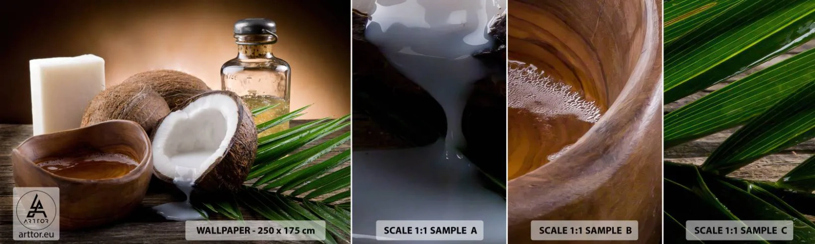 Échantillon De Papier Peint Standard Eco - Santé des îles tropicales - Noix de coco, Spa, Huile de noix de coco - 100x30 cm