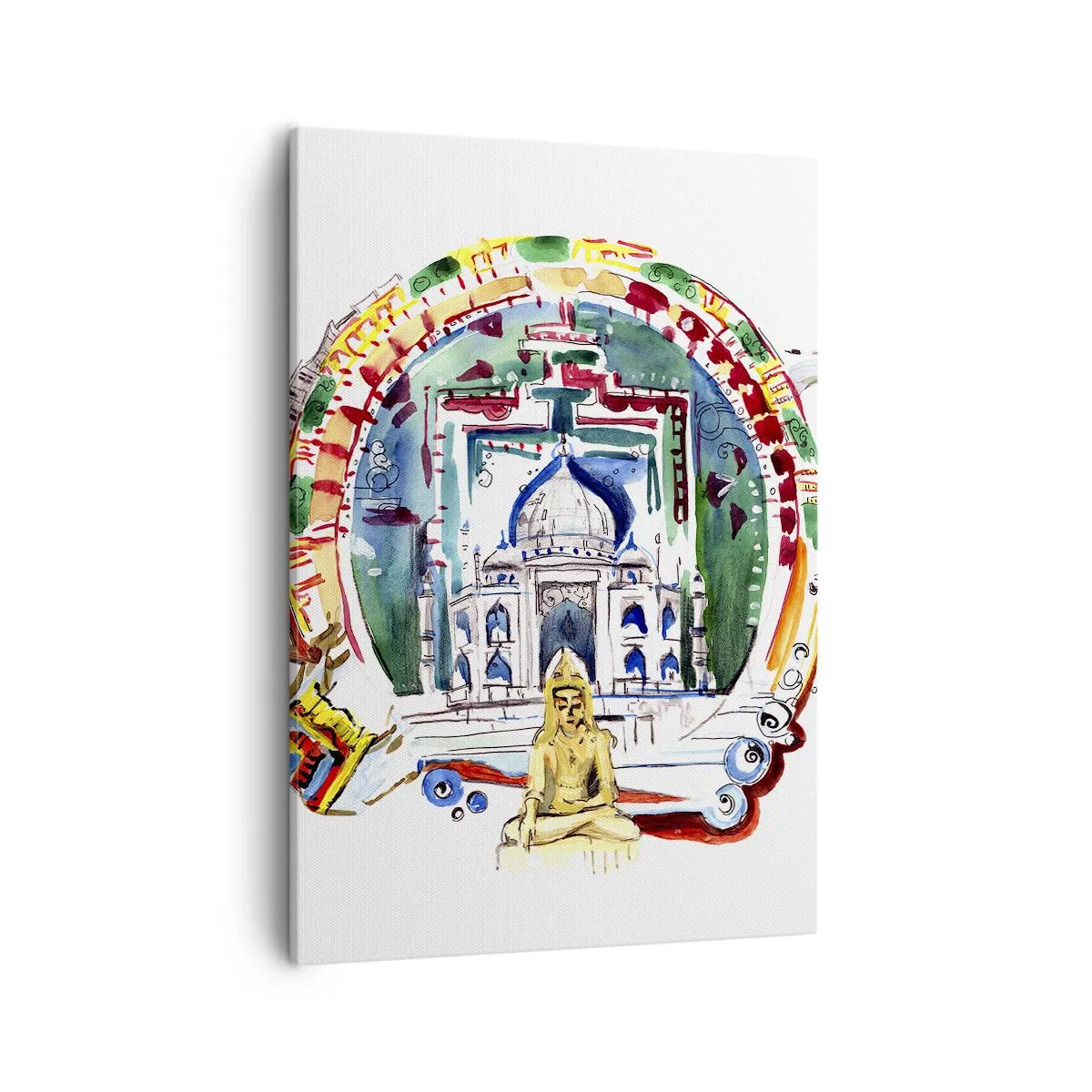 Impression sur toile - Image sur toile - Une illustration colorée de l'architecture indienne - 50x70cm - Équilibre mondial hindou - Décoration murale moderne pour le salon et la chambre ARTTOR