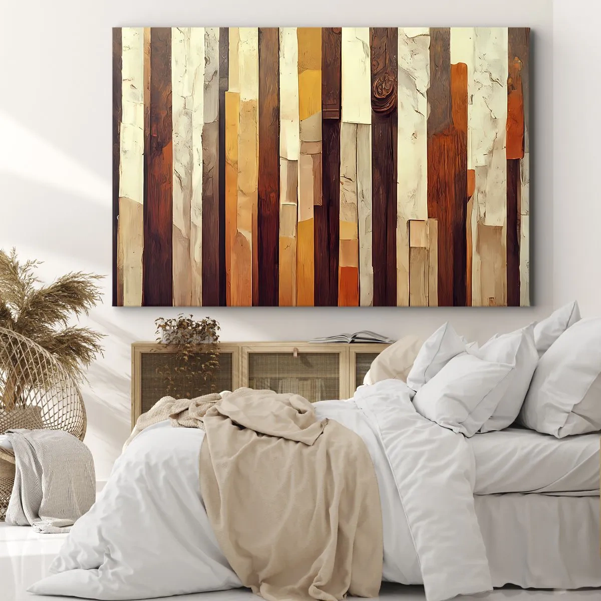 Impression sur toile - Image sur toile - Composition géométrique dans les tons de bois et d'or - 100x70cm - Hymne des arbres forestiers - Décoration murale moderne pour le salon et la chambre ARTTOR