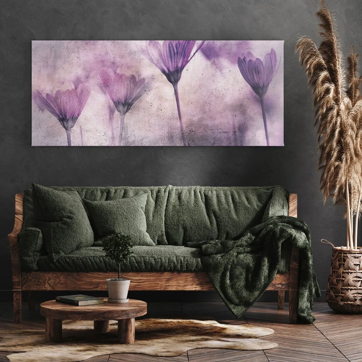 Impression sur toile - Image sur toile - Fleurs délicates dans des tons violets sur fond clair - 140x50cm - Rêve de fleurs - Décoration murale moderne pour le salon et la chambre ARTTOR