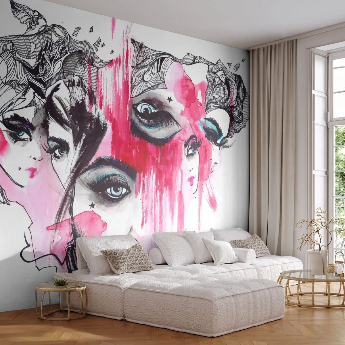 Papier Peint Autocollant Deluxe Sticker - , - Oeil de femme, Visage de femme, Morceau - 250x175 cm