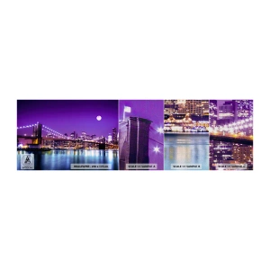 Échantillon de Papier Peint Premium Canvas - Lumières de grande ville en violet - Ville, New York, le pont de Brooklyn - 100x30 cm