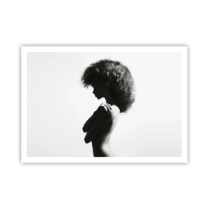 Affiche - Poster - Une silhouette subtile d'une femme dans des tons noirs et blancs sur un fond clair - 100x70cm - Comme une fleur au bout d'une fine tige - Décoration murale moderne pour le salon et la chambre ARTTOR
