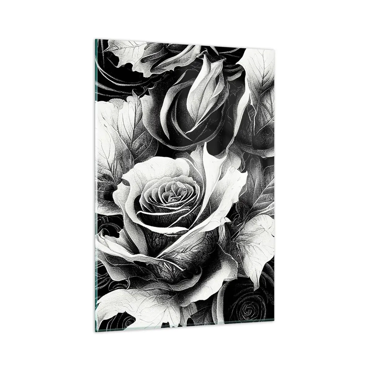 Impression sur verre - Image sur verre - Roses noires et blanches dans une composition élégante - 80x120cm - Toujours une reine - Décoration murale moderne pour le salon et la chambre ARTTOR
