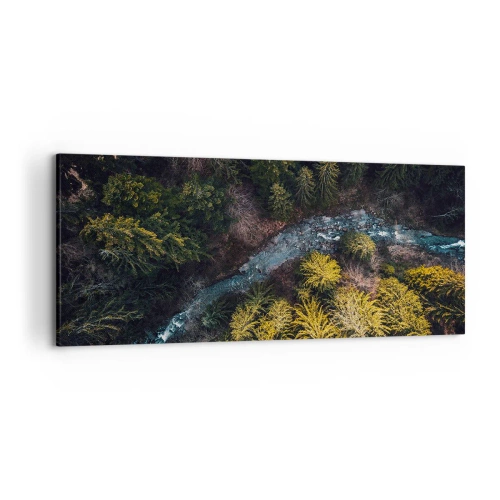 Impression sur toile - Image sur toile - Vue d'en haut d'une forêt avec une rivière sinueuse - 120x50cm - De plus en plus vite - Décoration murale moderne pour le salon et la chambre ARTTOR
