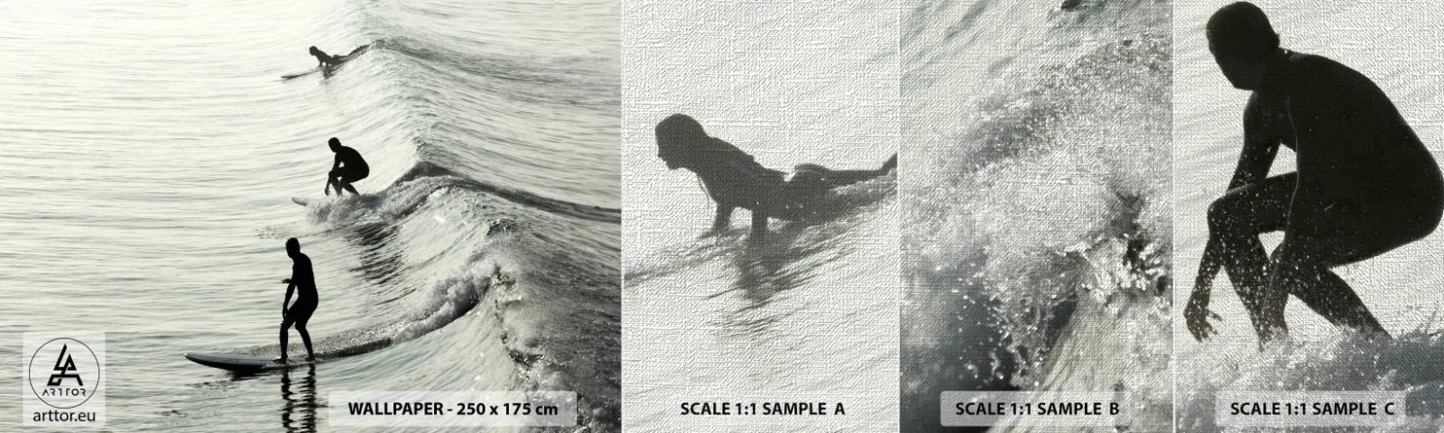 Échantillon de Papier Peint Premium Canvas - A la rencontre de la vague - Surfant, sport, Océan - 100x30 cm