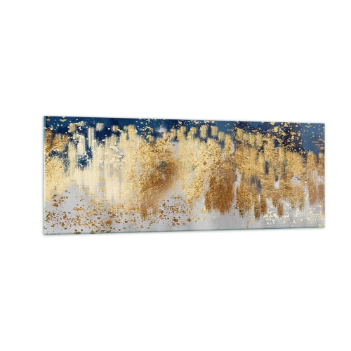Impression sur verre - Image sur verre - Une composition abstraite dans des tons d'or et de bleu marine. - 140x50cm - Une composition moderne et pétillante - Décoration murale moderne pour le salon et la chambre ARTTOR