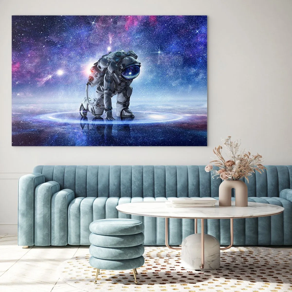 Impression sur verre - Image sur verre - Astronaute dans l'espace contre le ciel étoilé - 100x70cm - Le ciel étoilé au dessus de moi - Décoration murale moderne pour le salon et la chambre ARTTOR