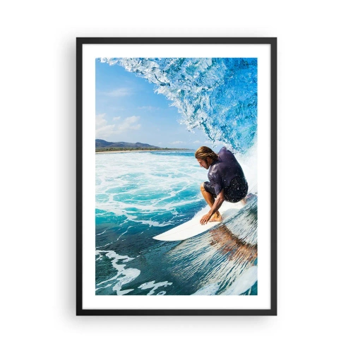 Affiche dans un cadre noir - Poster - Un surfeur dans une bouée sur fond d'océan bleu - 50x70cm - Danse avec les vagues - Décoration murale moderne pour le salon et la chambre ARTTOR