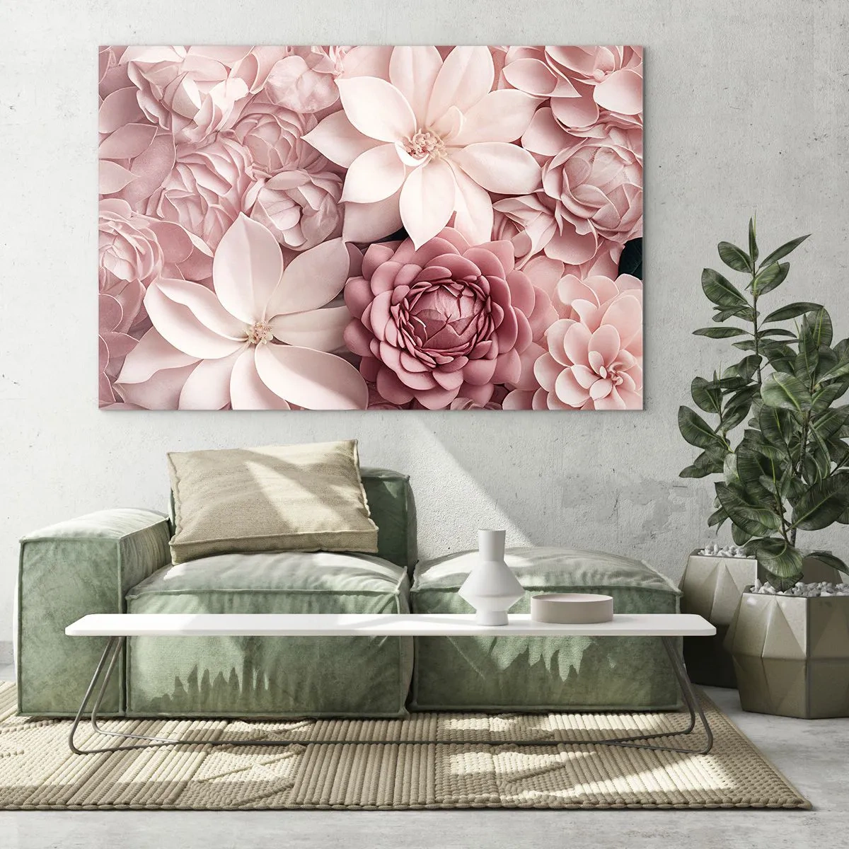 Impression sur verre - Image sur verre - De délicates fleurs roses dans une composition pleine de pétales - 70x50cm - Dans les pétales roses - Décoration murale moderne pour le salon et la chambre ARTTOR