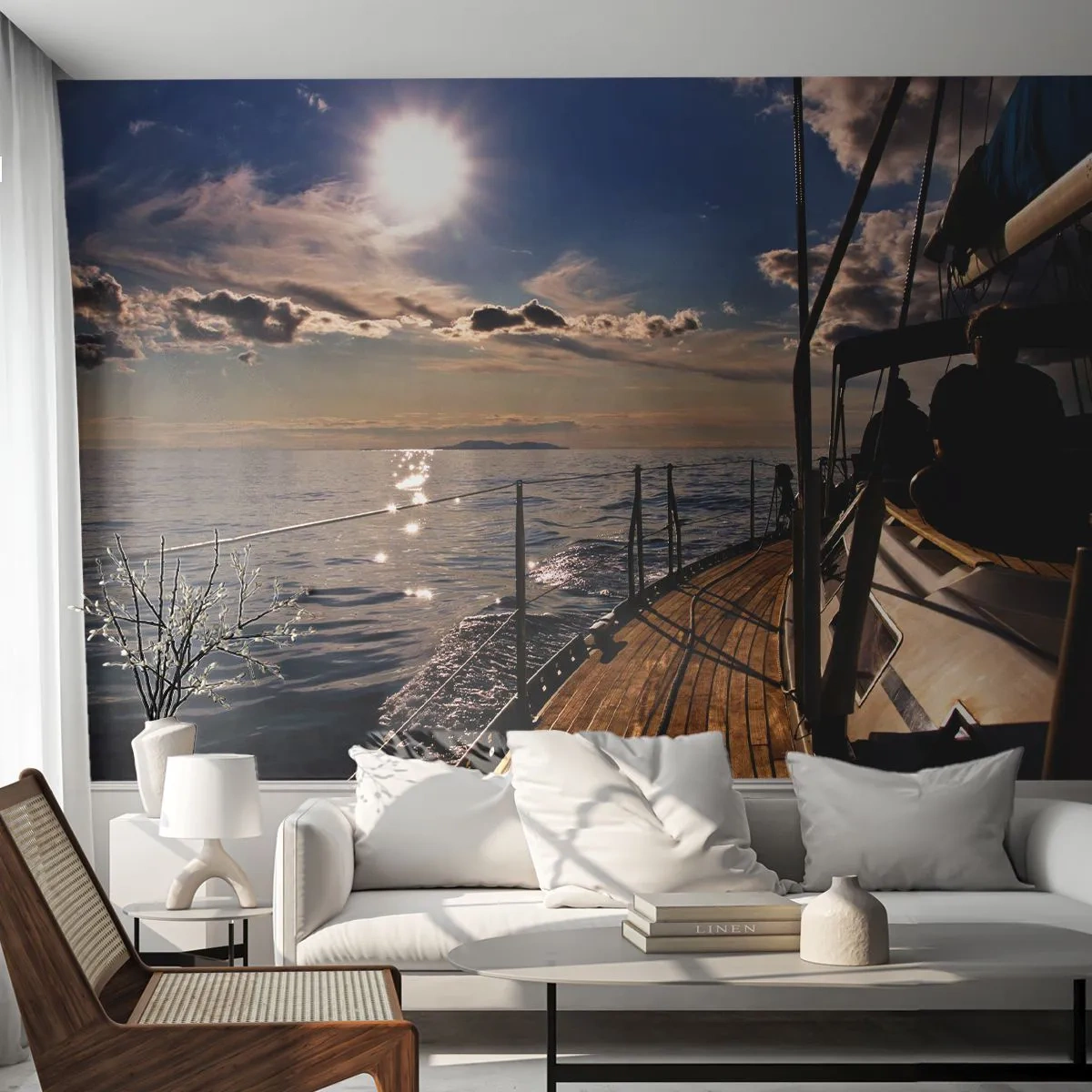 Papier Peint Photo Premium Sand - Naviguer vers le soleil - Nautique, Yacht, Mer - 400x280 cm
