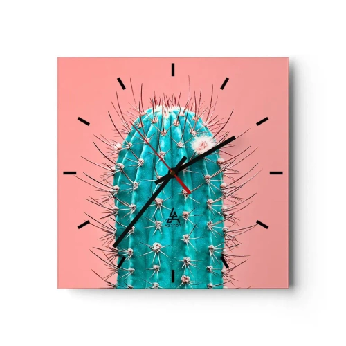 Horloge murale - Pendule murale - Une interprétation artistique d'un cactus sur fond rose - 30x30cm - Juste regarde - Décoration murale moderne pour le salon et la chambre ARTTOR