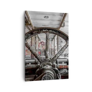 Impression sur toile - Image sur toile - Un vieux mécanisme dans un intérieur industriel abandonné - 70x100cm - Vie secrète d'une usine - Décoration murale moderne pour le salon et la chambre ARTTOR
