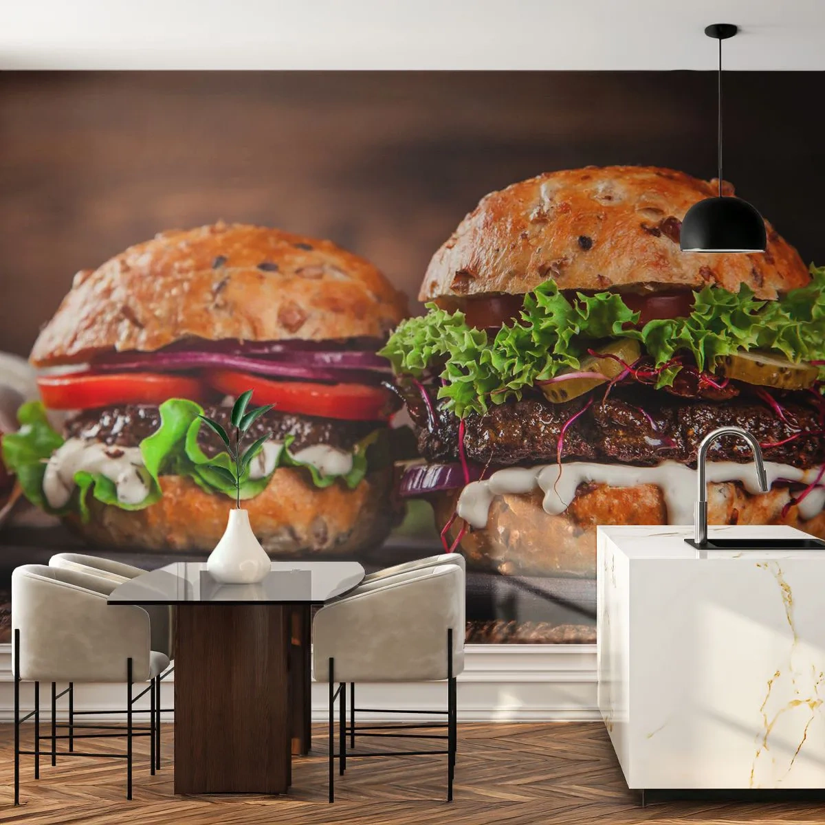 Papier Peint Photo Premium Canvas - American dream - La gastronomie, Hamburger, Culinaire - 350x256 cm