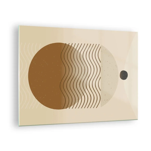 Impression sur verre - Image sur verre - Composition géométrique avec des vagues et des cercles dans des couleurs beiges - 70x50cm - Sur l'origine des figures géométriques - Décoration murale moderne pour le salon et la chambre ARTTOR