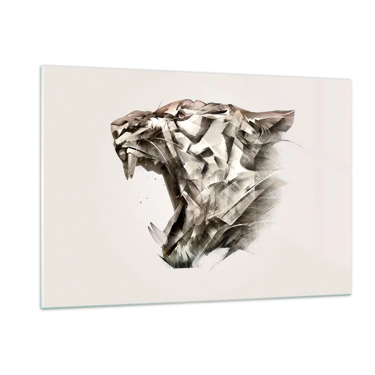 Impression sur verre - Image sur verre - Illustration géométrique d'un tigre rugissant sur fond clair - 120x80cm - Vous savez déjà qui est en charge - Décoration murale moderne pour le salon et la chambre ARTTOR
