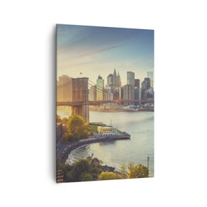 Impression sur toile - Image sur toile - Panorama de la ville avec le pont au coucher du soleil - 70x100cm - L'aube de la grande ville - Décoration murale moderne pour le salon et la chambre ARTTOR