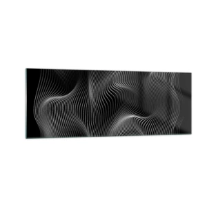 Impression sur verre - Image sur verre - Lignes blanches abstraites sur fond noir - 140x50cm - Danse de lumière dans l'espace - Décoration murale moderne pour le salon et la chambre ARTTOR