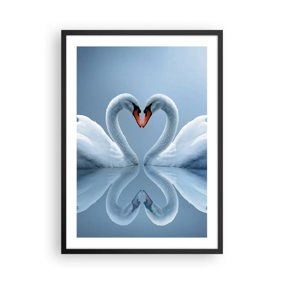 Affiche dans un cadre noir - Poster - Cygnes en forme de cœur contre le ciel - 50x70cm - Le temps de l'amour - Décoration murale moderne pour le salon et la chambre ARTTOR
