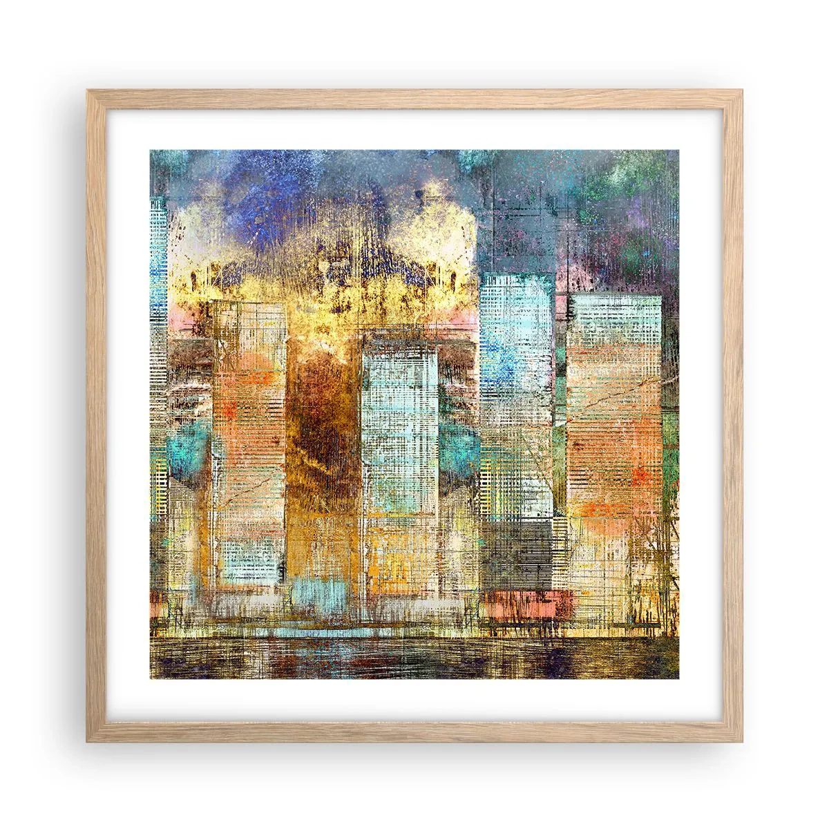 Affiche dans un chêne clair - Poster - Une métropole ensoleillée - 50x50 cm