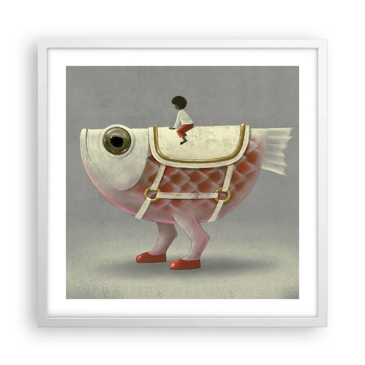 Affiche dans un cadre blanc - Poster - Le cavalier poisson - 50x50 cm