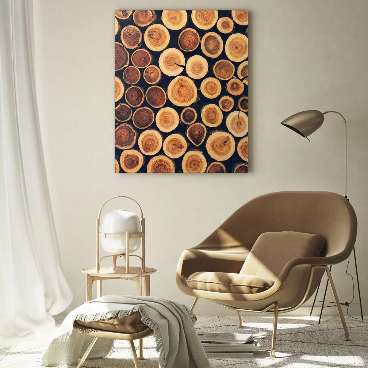 Impression sur verre - Image sur verre - Vue de troncs d'arbres coupés disposés en rangée - 50x70cm - Quel âge je semble avoir ? - Décoration murale moderne pour le salon et la chambre ARTTOR