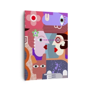 Impression sur toile - Image sur toile - Figures abstraites aux couleurs vives - 70x100cm - Les yeux dans les yeux - Décoration murale moderne pour le salon et la chambre ARTTOR