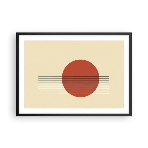 Affiche dans un cadre noir - Poster - Cercle rouge abstrait avec des lignes sur fond beige. - 70x50cm - Aux alentours et plus loin - Décoration murale moderne pour le salon et la chambre ARTTOR