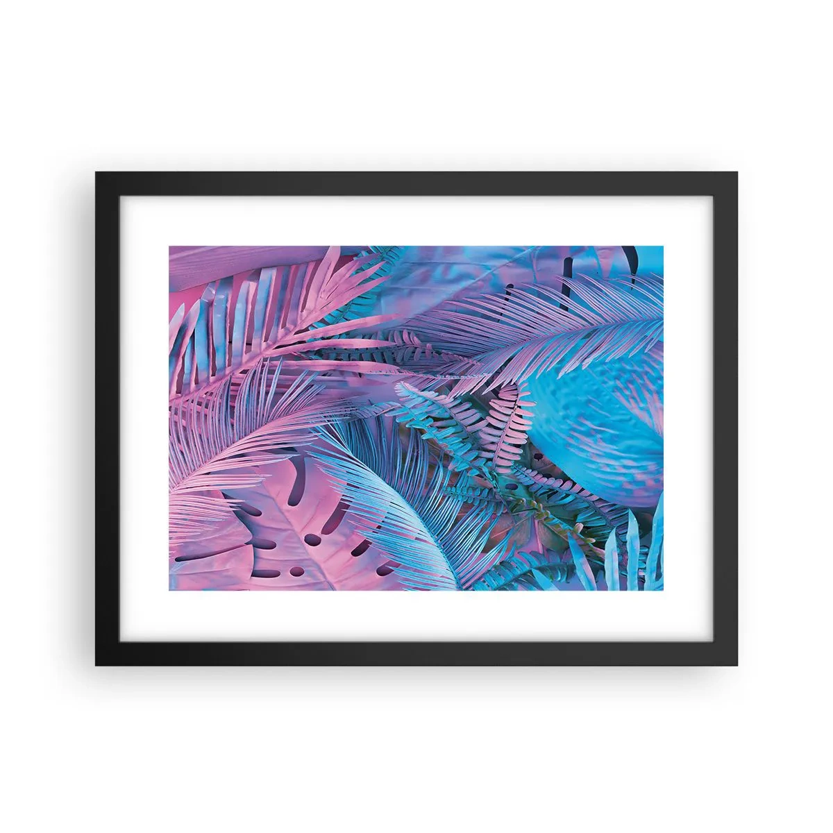 Affiche dans un cadre noir - Poster - Les tropiques en rose et bleu - 40x30 cm