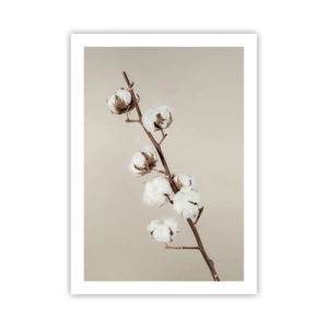 Affiche - Poster - Un brin de coton sur fond beige, dans un style minimaliste. - 50x70cm - A la source de la douceur - Décoration murale moderne pour le salon et la chambre ARTTOR