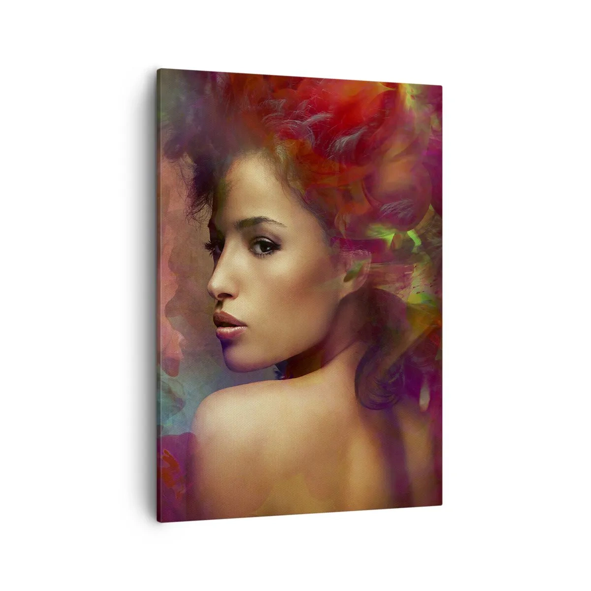 Impression sur toile - Image sur toile - Une femme aux reflets colorés créant un arrière-plan abstrait - 50x70cm - Plus beau qu'un arc-en-ciel, aussi délicat qu'un brouillard - Décoration murale moderne pour le salon et la chambre ARTTOR