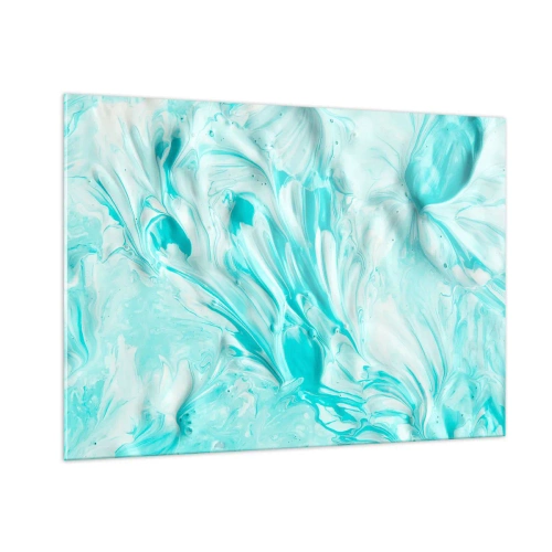 Impression sur verre - Image sur verre - Motifs abstraits bleus et blancs ressemblant à un mouvement ondulatoire - 100x70cm - Ensemble pour toujours - Décoration murale moderne pour le salon et la chambre ARTTOR