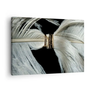 Impression sur toile - Image sur toile - Une plume blanche avec deux anneaux d'or sur fond noir - 70x50cm - ... et je ne te laisserai pas ... - Décoration murale moderne pour le salon et la chambre ARTTOR