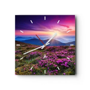 Horloge murale - Pendule murale - Prairie de montagne avec des fleurs au coucher du soleil - 30x30cm - Les herbes sentaient les grappes fraîches de la récolte - Décoration murale moderne pour le salon et la chambre ARTTOR